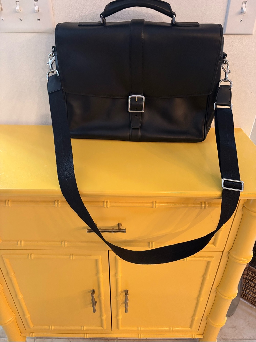 Coach Black Leather Men's Briefcase with Adjustable Strap